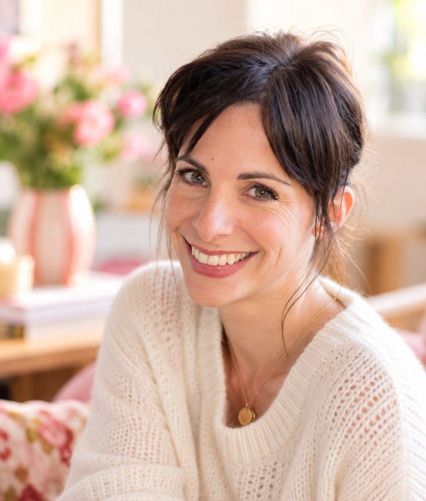 Maud Simon, souriante, en pull blanc